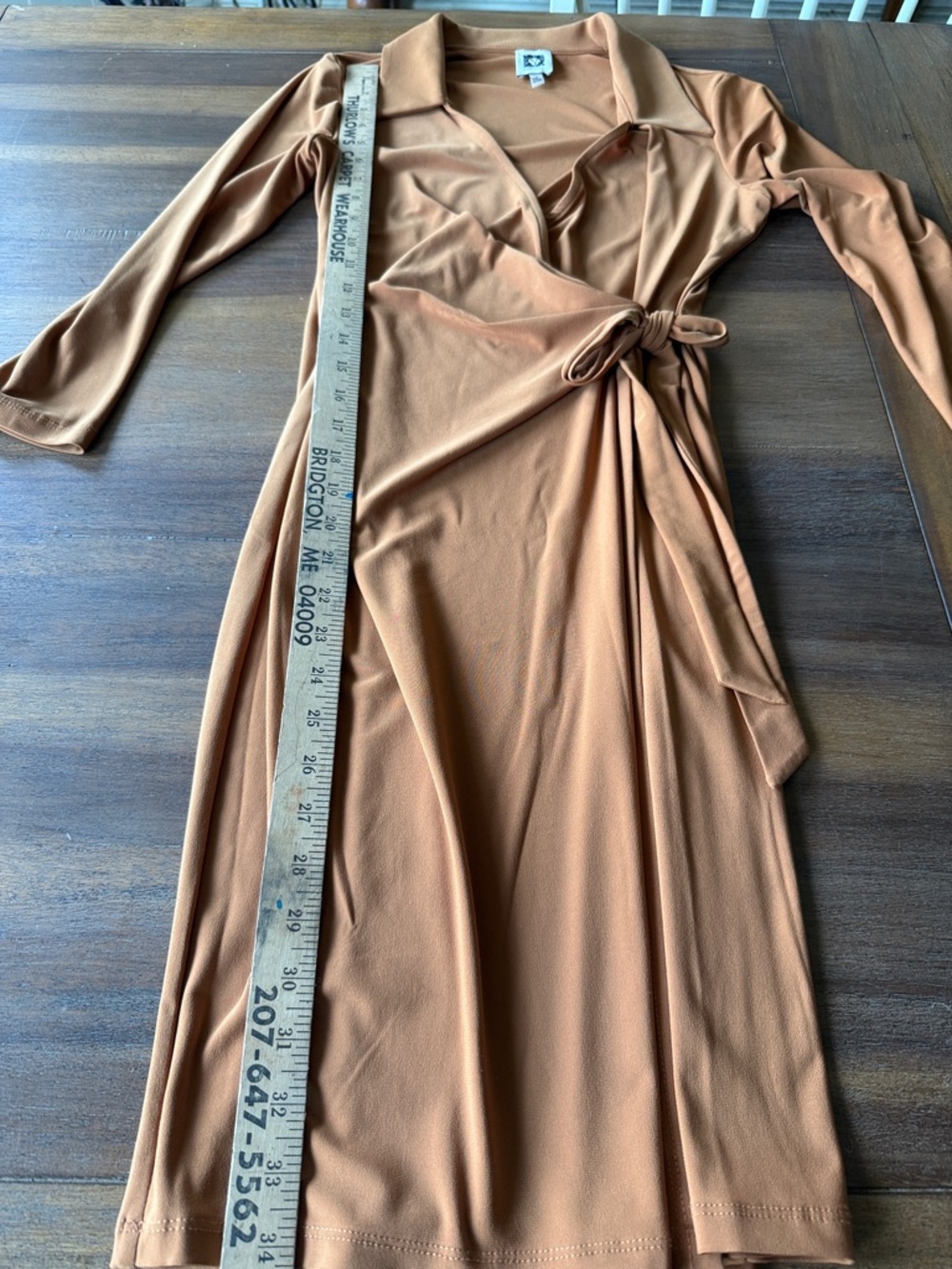 Anne Klein Rust-Orange Wrap Midi Dress with Collar - Picture 6 of 6